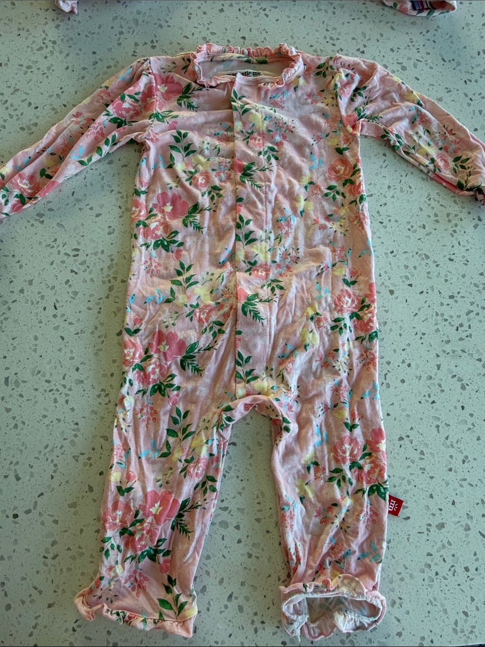 Magnetic Me Kids Pink Floral One-Piece Romper - Soft Cotton